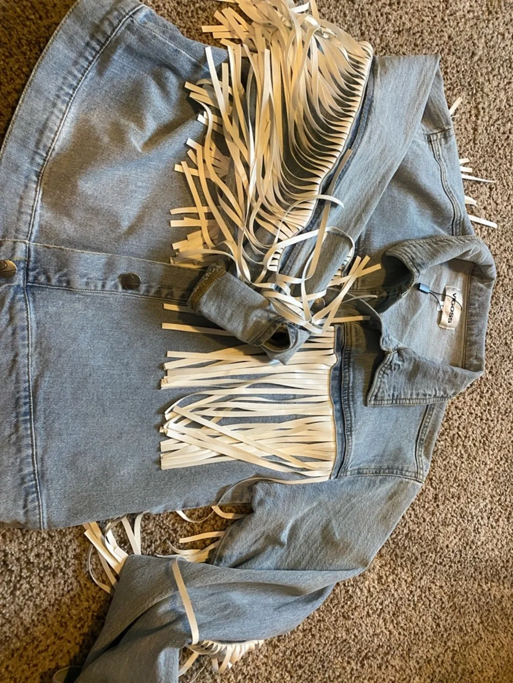 Vigoss Light Blue Denim Jacket with White Fringe - Picture 2 of 4